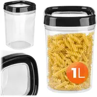 Kadax Voorraaddoos, transparante opbergdoos van kunststof, luchtdichte voorraaddoos met deksel, voor meel, muesli, suiker en pasta (1000 ml, zwart)