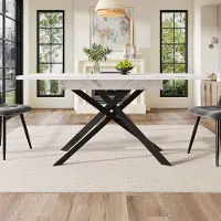 STILVORA Uitschuifbare Eettafel (120-160 cm), Rechthoekige Keukentafel met uitschuifsysteem, Wit/Zwart