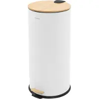 ML-Design Afvalbak 30L rond met voetpedaal, wit, staal, pedaalemmer met bamboe deksel Softclose ML design