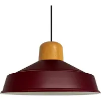Bamyum Asletl-H Hanglamp Eettafel Hout Ø41 cm, Industriële Vintage Hanglamp, Bordeaux Metalen Pendelarmatuur