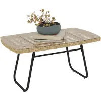 Outsunny -Rattan-Gartentisch-Stahl, PE-Rattan-90L x 50B x 45H cm-Naturholz