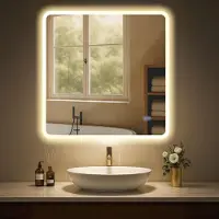 CLP Jericho Badkamerspiegel - met verlichting - met verwarming - vierkant - anti-condens wandspiegel - LED dimbaar - 3 lichtmodi - helder/glas