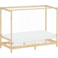 ML-Design Kinderbed in de vorm van een voetbaldoel, 90 x 200 cm, naturel grenenhout, inclusief matras (H-10 cm), handbaldoel met lattenbodem en doelnet