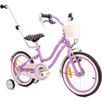 Sun baby Heart Bike Fiets voor een meisje van 4 tot 6 jaar, 16 inch Paars, met fietsbel, zijwieltjes, duwstang en stuurmandje