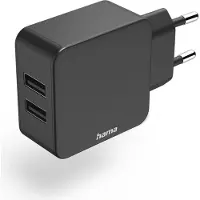 Hama 2-Voudige-Oplader Usb-A-Netadapter 2,4 A Uni. Adapter 12 W Zwart