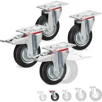 Relaxdays Zwaar belastbare wielen, set van 4, draaibaar, met kogellagers, 2 wielen met rem, draagvermogen tot 280 kg, wieldiameter: 100 mm, zwart