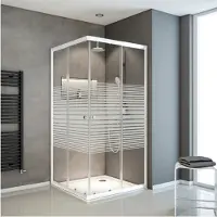 Schulte - douche hoekinstap met schuifdeuren - 73,5 tot max. 88,5 x 180 - wit - streepdecor - montage op douchebak of direct op de douchevloer