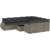 vidaXL 11-delige loungeset voor de tuin met kussens, grijs, polyrotan