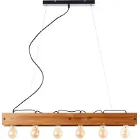 Brilliant Hanglamp Calandra 6 Lichts Zwart Met Houtbruin