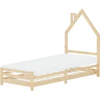 ML-Design Kinderbed huis 90x200 cm naturel met matras H:10cm houten kinderbed met lattenbodem schoorsteen design