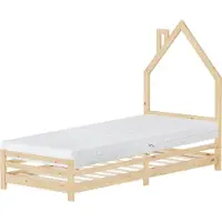 ML-Design Kinderbed huis 90x200 cm naturel met matras H:16cm houten kinderbed met lattenbodem schoorsteen design