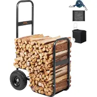 Vevor Haardhoutkar 67x52x110cm Haardhoutkar Gepoedercoat stalen haardhoutkar met 266,7 mm rubberen wielen Houtkar Max. 113,4 kg Transportkar Inclusief bungee-koord Grondnet 600D Oxford-doek