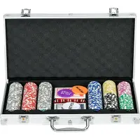 SPORTNOW Pokerset met Slot - 300 Pokerchips 11,5 Gram - 2 Pokerdecks - 5 Dobbelstenen - 1 Dealer Button - 1 Small Blind - 1 Big Blind - Zilver