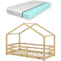 En.casa Kinderbed Knätten grenen huisbed met matras 70x140 cm hout