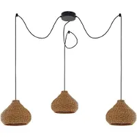 LUCANDE buiten hanglamp Taniola, 3-lamps, beige, rotan, IP44 dimbaar, hout licht, Hout, Landelijk