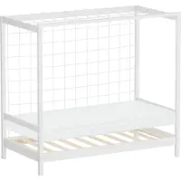 ML-Design Kinderbed in de vorm van een voetbaldoel, 80 x 160 cm, wit, van grenenhout, inclusief matras (H-10 cm), handbaldoel met lattenbodem en doelnet