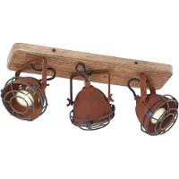 LINDBY plafondspot Farovi, roest, 45 cm, 3-lamps, hout, GU10 dimbaar, bruin / roest, Woon-/ Eetkamer, Hout, Industrieel design, buitenspot