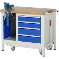 RAU Werkbank model 8185, verrijdbaar, neerlaatbaar, met kast en schuifladen, B 1000 x D 700 x H 880 mm