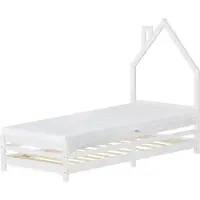 ML-Design Kinderbed huis 90x200 cm wit met matras H:16cm houten bed voor kinderen met lattenbodem schoorsteen design
