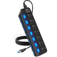 Strex USB 3.0 Hub - 7 Poorten - 5Gbps - LED Indicatie - Aan/Uit Switch - Zwart - 100CM Kabel