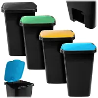 Kadax pedaalemmer 45 liter, afvalemmer met pedaal en deksel, afvalemmer voor afvalscheiding (zwart-zwart + zwart-groen + zwart-geel + zwart-blauw)