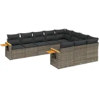 vidaXL 10-delige Loungeset met kussens poly rattan grijs