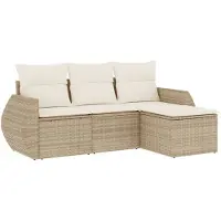 vidaXL 4-delige tuinmeubelset met kussens, beige, polyrotan
