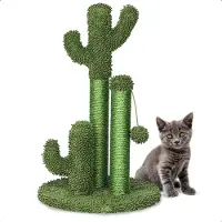 Gopets Krabpaal Cactus - Cactus Krabpaal met Touw - Krabplank modern design - Krabmeubel met Speeltje - 33 x 52 cm