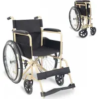 Mobiclinic Denver - Rolstoel - Opvouwbare rolstoel - Afneembare rugleuning en voetensteun - Staal - Grote wielen 45cm - Zwart en beige