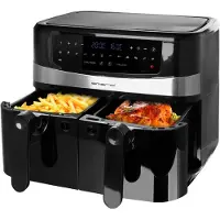 Emerio AF-126672, Heteluchtfriteuse, 9 liter, Dubbel, Zwart, Zilver, Knopbediening, Vrijstaand