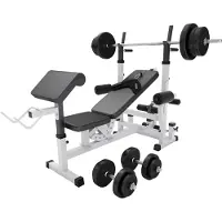 Gorilla Sports Universele Halterbank wit Met 70 kg Halterset Kunststof