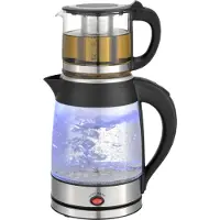 Zilan Elektrische Turkse Theepot 2-in-1 – Caydanlik & Waterkoker – Glazen Samovar 1,8L + Theepot 0,8L – 1850-2200W – Warmhoudfunctie – 360° Basis – RVS & Glas