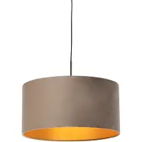 QAZQA Hanglamp met velours kap taupe met goud 50 cm - Combi