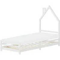 ML-Design Kinderbed huis 90x200 cm wit met matras H:10cm houten bed voor kinderen met lattenbodem schoorsteen design