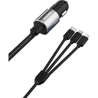 Dudao R5Pro 1x USB, 3,4A autolader + 3in1 USB-C / Micro USB / Lightning kabel (grijs), Auto-adapter, Grijs