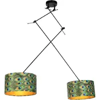 QAZQA Hanglamp met velours kappen pauw met goud 35 cm - Blitz II zwart