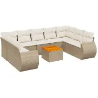 vidaXL 10-delige Loungeset met kussens poly rattan beige