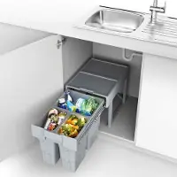 Sotech - Inbouw Afvalbak - 1 x 16 en 2x 7 Liter - Grijs - EASYFIX montage