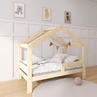 Need Sleep - Montessori Kinderbed Huisbed 90x180 cm - Naturel Hout - Peuterbed met Uitvalbescherming - Symmetrisch