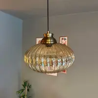 Bamyum Elegant Glazen Enkele Kroonluchter Retro Honingkleur Hanglamp