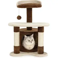 Lionto kattenkrabpaal, knus huisje, sisal & speelbal, 65 cm bruin/beige
