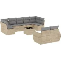 vidaXL 10-delige Loungeset met kussens poly rattan beige