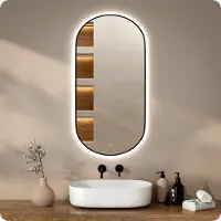 Mirlux Badkamerspiegel - LED Verlichting - Verwarming – Wandspiegel Ovaal – Zwart Frame - 120x60CM