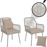 Mendler Set van 2 tuinstoelen -O12, outdoor zit-/rugkussens aluminium touwvlechtwerk ~ crème, bekleding crème