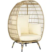 Outsunny Sunny Rotan Stoel in Mandvorm Rotan stoel met zitkussen tuinstoel metaal