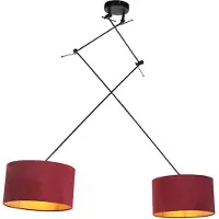 QAZQA Hanglamp zwart met velours kappen rood met goud 35 cm 2-lichts - Blitz