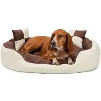 Lionto hondenbed, stijlvol 4-in-1 hondenmandje, waterafstotend, krasbestendig en gemakkelijk schoon te maken, 85x70 cm, bruin/beige