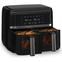 Klarstein heteluchtfriteuse, airfryer met 2 kamers, 2850 W compacte heteluchtfriteuse, 7,6 L luchtfriteuse met touch bediening, timer, voorverwarmen, 6 modi, grote heteluchtfriteuse, air fryer XL