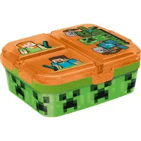 Stor Minecraft Kinderlunchbox – Broodtrommel met 4 vakken voor kinderen vanaf 4 jaar - Vaatwasserbestendig & BPA-vrij - Lichtgroen/Oranje