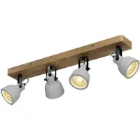 LINDBY Spot Mitis, 70 cm, 4-lamps, grijs, hout, beton, GU10 dimbaar, hout donker, Woon-/ Eetkamer, Hout, Industrieel design, buitenspot